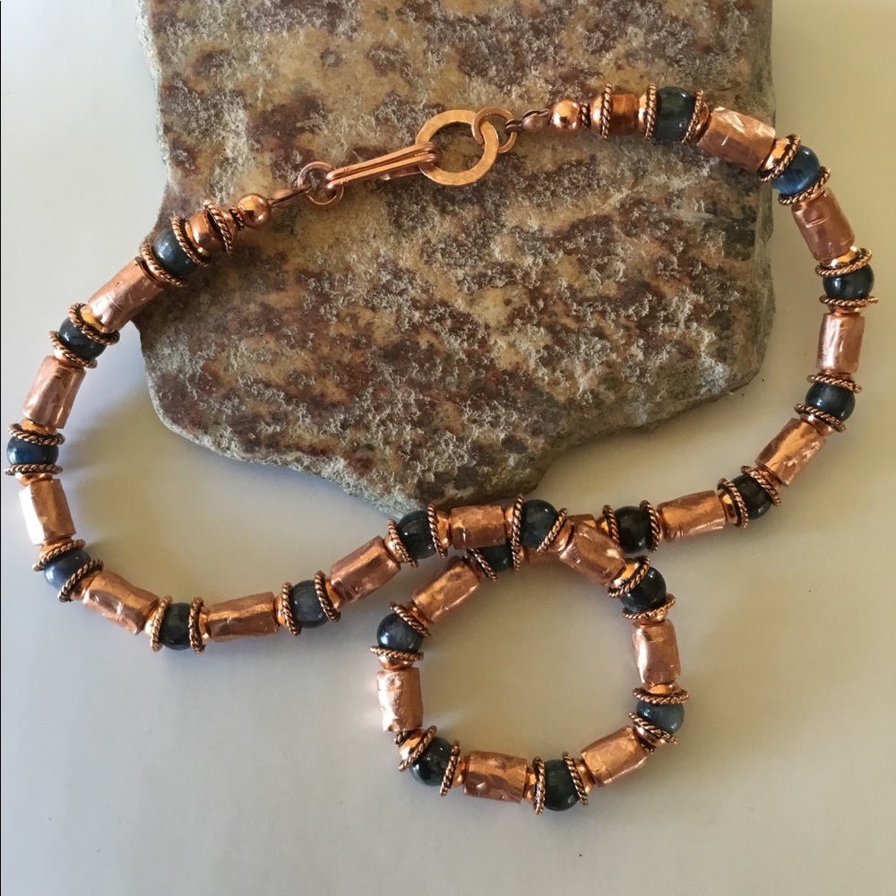 Tribal Style Necklace. copper, Blue kyanite